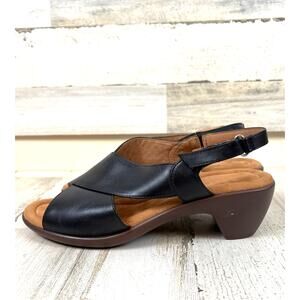 Easy Spirit Womens 10W Chantal Black Leather Slingback Heeled Sandals NEW